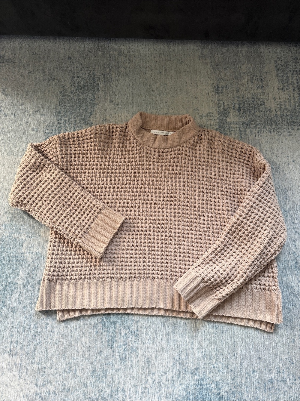 Altar'd State Ivory Chenille Waffle Knit Mock Neck Sweater Size M